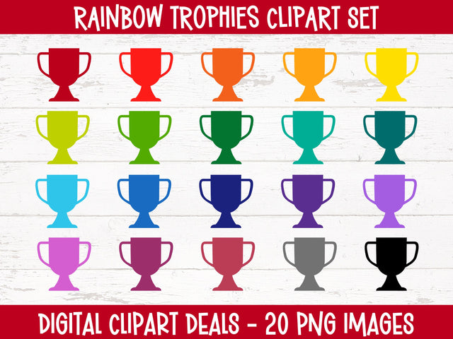 Radiant Rainbow Trophy Elements Clipart Set - 20 Vibrant Colors for Winning Designs Sublimation Digital Clipart Deals 