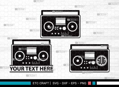 Radio Boombox Monogram SVG | Radio Svg | Boombox Svg | Cassette Tape Player Svg | Radio Boombox Clipart SVG ETC Craft 