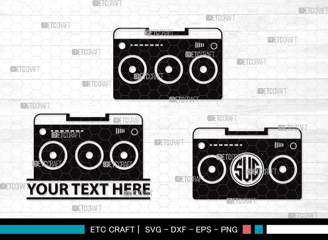 Radio Boombox Monogram SVG | Radio Svg | Boombox Svg | Cassette Tape Player Svg | Radio Boombox Clipart SVG ETC Craft 