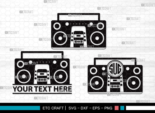 Radio Boombox Monogram SVG | Radio Svg | Boombox Svg | Cassette Tape Player Svg | Radio Boombox Clipart SVG ETC Craft 