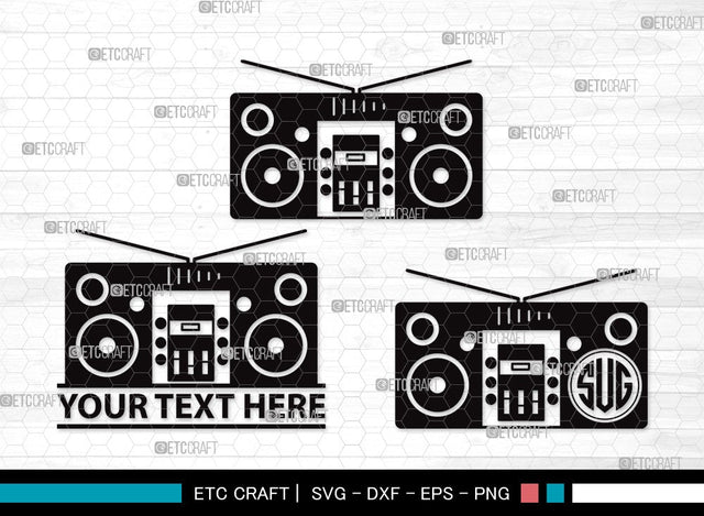 Radio Boombox Monogram SVG | Radio Svg | Boombox Svg | Cassette Tape Player Svg | Radio Boombox Clipart SVG ETC Craft 