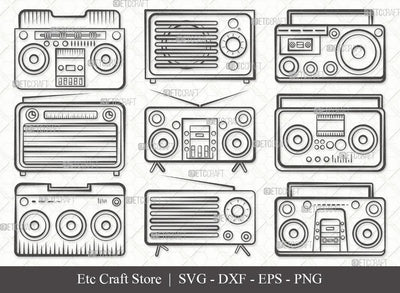 Radio Boombox Outline SVG Cut File | Radio Svg | Boombox Svg | Cassette Tape Player Svg | Bundle SVG ETC Craft 
