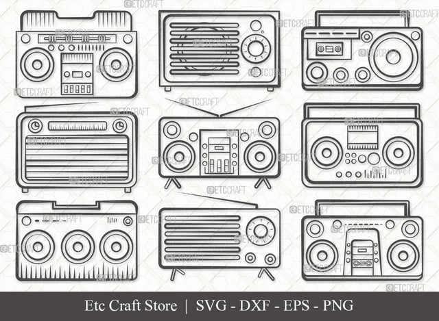 Radio Boombox Outline SVG Cut File | Radio Svg | Boombox Svg | Cassette Tape Player Svg | Bundle SVG ETC Craft 