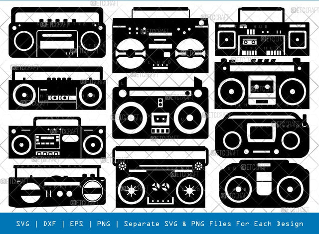 Radio Boombox Silhouette, Radio Boombox SVG, Cassette Player Svg, Radio Svg, Radio Boombox Bundle, SB00821 SVG ETC Craft 