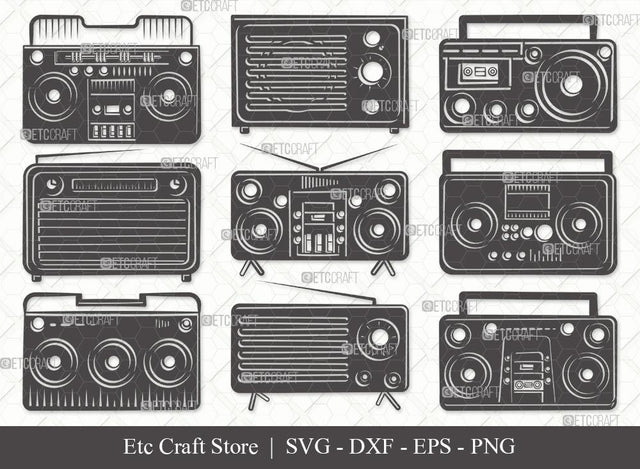 Radio Boombox Silhouette SVG Cut File | Radio Svg | Boombox Svg | Cassette Tape Player Svg | Bundle SVG ETC Craft 