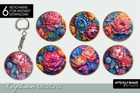 Rainbow 3D Flowers Keychain Sublimation Bundle Sublimation OrangeBrushStudio 