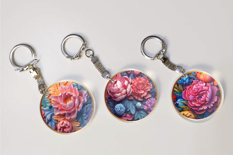Rainbow 3D Flowers Keychain Sublimation Bundle Sublimation OrangeBrushStudio 