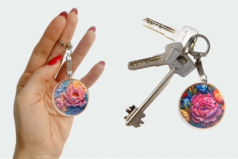 Rainbow 3D Flowers Keychain Sublimation Bundle Sublimation OrangeBrushStudio 