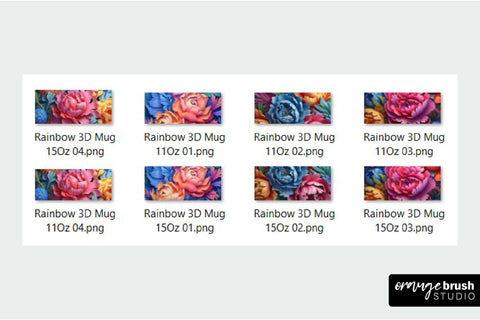 Rainbow 3D Flowers Mug Wrap 3D Mug Sublimation Bundle Sublimation OrangeBrushStudio 