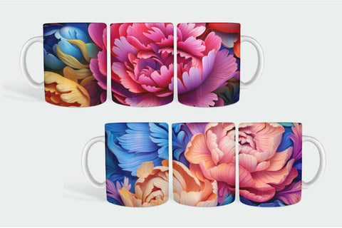 Rainbow 3D Flowers Mug Wrap 3D Mug Sublimation Bundle Sublimation OrangeBrushStudio 