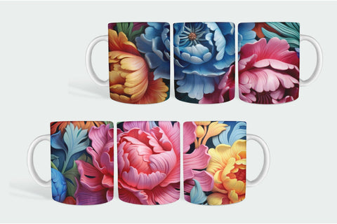 Rainbow 3D Flowers Mug Wrap 3D Mug Sublimation Bundle Sublimation OrangeBrushStudio 