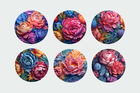 Rainbow 3D Flowers Round Earrings Sublimation Bundle Sublimation OrangeBrushStudio 