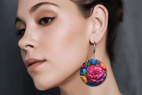 Rainbow 3D Flowers Round Earrings Sublimation Bundle Sublimation OrangeBrushStudio 