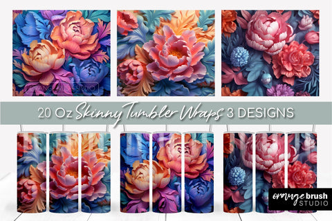 Rainbow 3D Flowers Tumbler Wrap Sublimation Designs Sublimation OrangeBrushStudio 