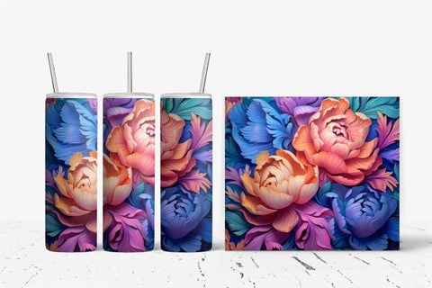 Rainbow 3D Flowers Tumbler Wrap Sublimation Designs Sublimation OrangeBrushStudio 