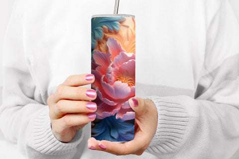 Rainbow 3D Flowers Tumbler Wrap Sublimation Designs Sublimation OrangeBrushStudio 