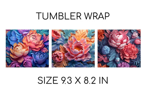 Rainbow 3D Flowers Tumbler Wrap Sublimation Designs Sublimation OrangeBrushStudio 