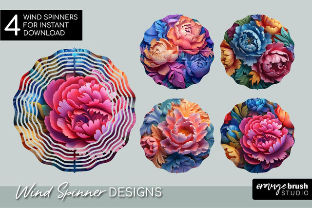 Rainbow 3D Flowers Wind Spinner Sublimation Bundle Sublimation OrangeBrushStudio 