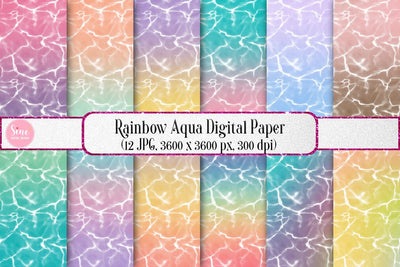Rainbow Aqua Digital Papers Backgrounds Digital Pattern SineDigitalDesign 