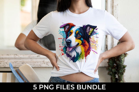 Rainbow Australian Shepherd Dog Watercolor Bundle Sublimation Sintegra 