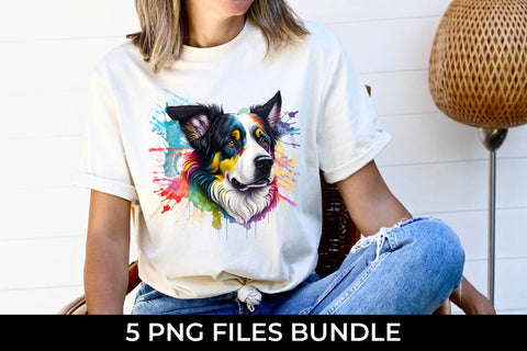 Rainbow Australian Shepherd Dog Watercolor Bundle Sublimation Sintegra 
