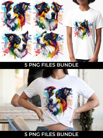 Rainbow Australian Shepherd Dog Watercolor Bundle Sublimation Sintegra 