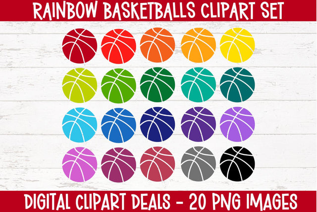 Rainbow Basketball Clipart Elements - 20 Sublimation PNG Clipart Images - Full-Color Sublimation Digital Clipart Deals 