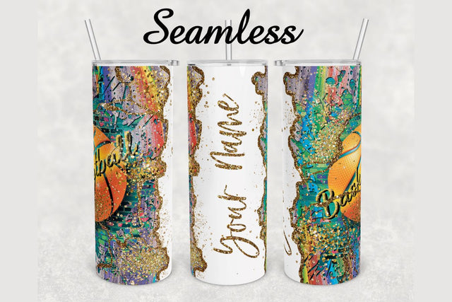 Rainbow Basketball Glitter Agate Tumbler sublimation design 20 oz skinny tumbler wrap Sublimation BambinaCreations 