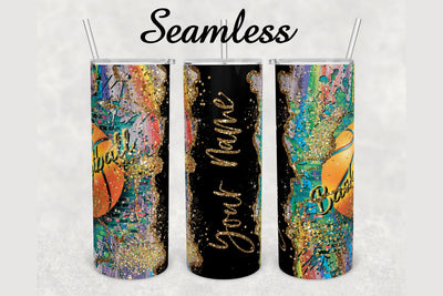 Rainbow Basketball Gold Marble Tumbler sublimation design 20 oz skinny tumbler wrap Sublimation BambinaCreations 