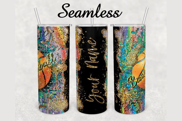 Rainbow Basketball Gold Marble Tumbler sublimation design 20 oz skinny tumbler wrap Sublimation BambinaCreations 
