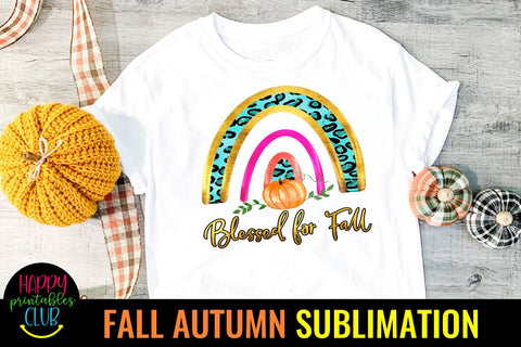 Rainbow Blessed for Fall- Fall Autumn Sublimation Design PNG Sublimation Happy Printables Club 