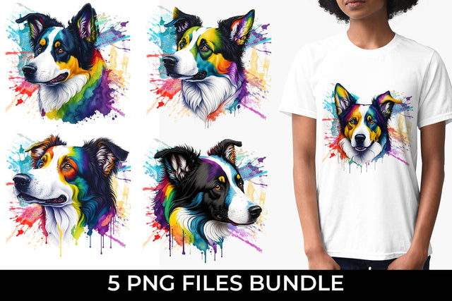 Rainbow Border Collie Dog Watercolor Bundle Free For Commercial Use Sublimation Sintegra 