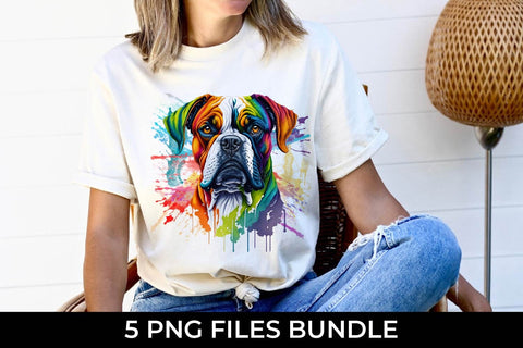 Rainbow Boxer Dog Watercolor Bundle Free For Commercial Use Sublimation Sintegra 