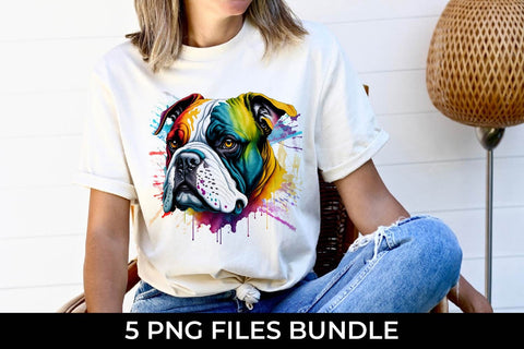 Rainbow Bulldog Dog Watercolor Bundle Free For Commercial Use Sublimation Sintegra 