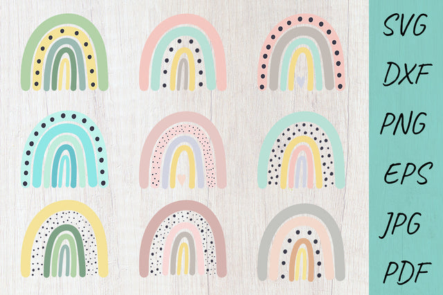 Rainbow Bundle SVG, Boho rainbows 9 variations, Baby Rainbow SVG Irina Ostapenko 