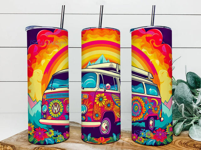 Rainbow Bus Driver 20oz Skinny Tumbler Png, Colorful Flowers Bus Tumbler, Hippie Van Tumbler, Van Sublimation, Retro Van Sublimation, Camper Van Sublimation iStyleDesign 