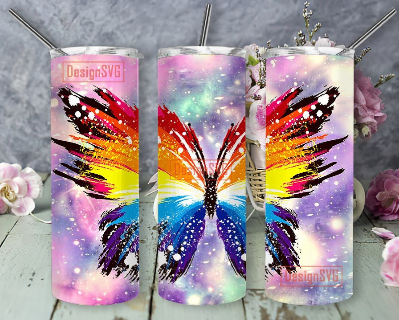 Rainbow Butterfly 20oz Tumbler Wrap PNG Sublimation Design, Rainbow Tumbler Wrap Straight/Tapered Tumbler Design PNG Sublimation DesignSVG 