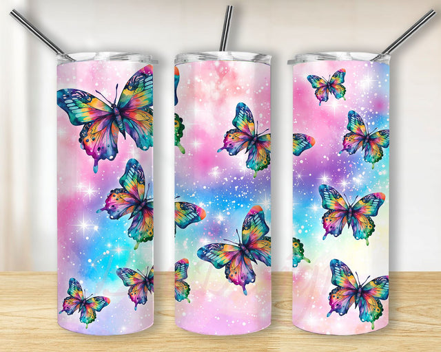 Rainbow Butterfly 20oz Tumbler Wrap PNG Sublimation Design Sublimation BouDesign 