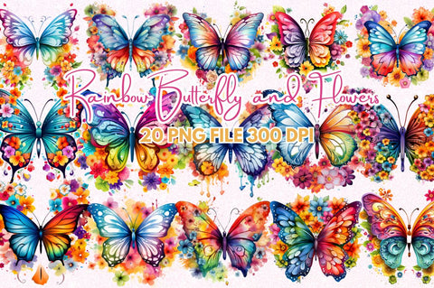 Rainbow Butterfly and Flowers Bundle Sublimation Regulrcrative 
