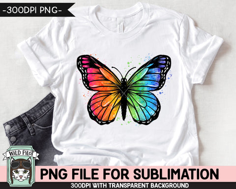 Rainbow Butterfly SUBLIMATION design PNG, Watercolor Butterfly Sublimation, Awareness PNG sublimation file, Autism png, Neurodiversity png, Pride png Sublimation Wild Pilot 