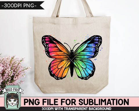 Rainbow Butterfly SUBLIMATION design PNG, Watercolor Butterfly Sublimation, Awareness PNG sublimation file, Autism png, Neurodiversity png, Pride png Sublimation Wild Pilot 