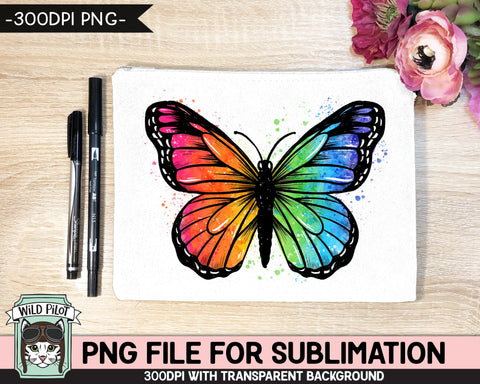 Rainbow Butterfly SUBLIMATION design PNG, Watercolor Butterfly Sublimation, Awareness PNG sublimation file, Autism png, Neurodiversity png, Pride png Sublimation Wild Pilot 