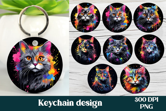 Rainbow cat keychain bundle | Animal keychain PNG Sublimation Svetana Studio 