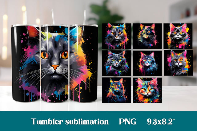 Rainbow cat tumbler sublimation bundle | Animal tumbler wrap Sublimation Svetana Studio 