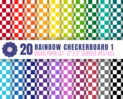 Rainbow Checkerboard Digital Paper Set 1 Sublimation Digital Clipart Deals 