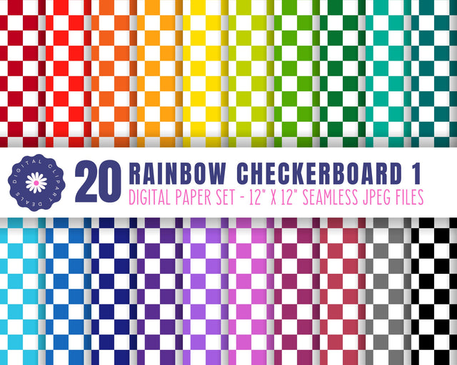 Rainbow Checkerboard Digital Paper Set 1 Sublimation Digital Clipart Deals 