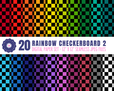 Rainbow Checkerboard Digital Paper Set 2 Sublimation Digital Clipart Deals 