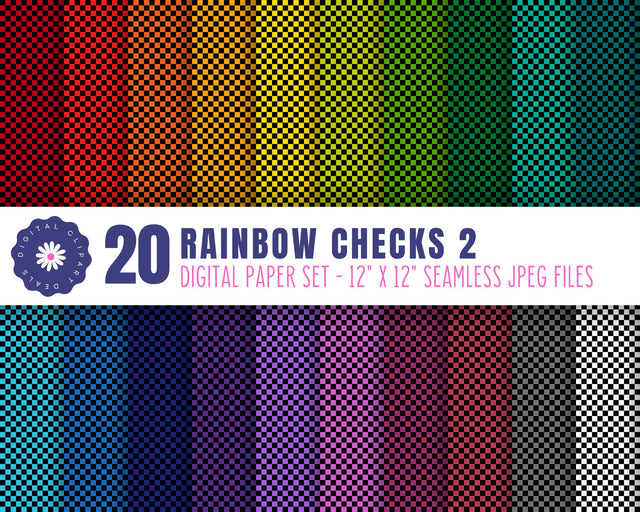 Rainbow Checks Digital Patterns Set 2 Digital Pattern Digital Clipart Deals 