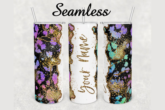 Rainbow Cheetah Gold Glitter Marble Tumbler sublimation design 20 oz skinny tumbler wrap Sublimation BambinaCreations 