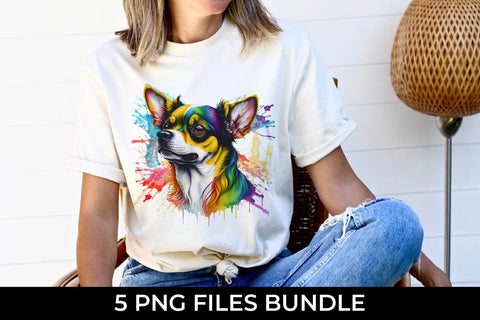 Rainbow Chihuahua Dog Watercolor Bundle Free For Commercial Use Sublimation Sintegra 